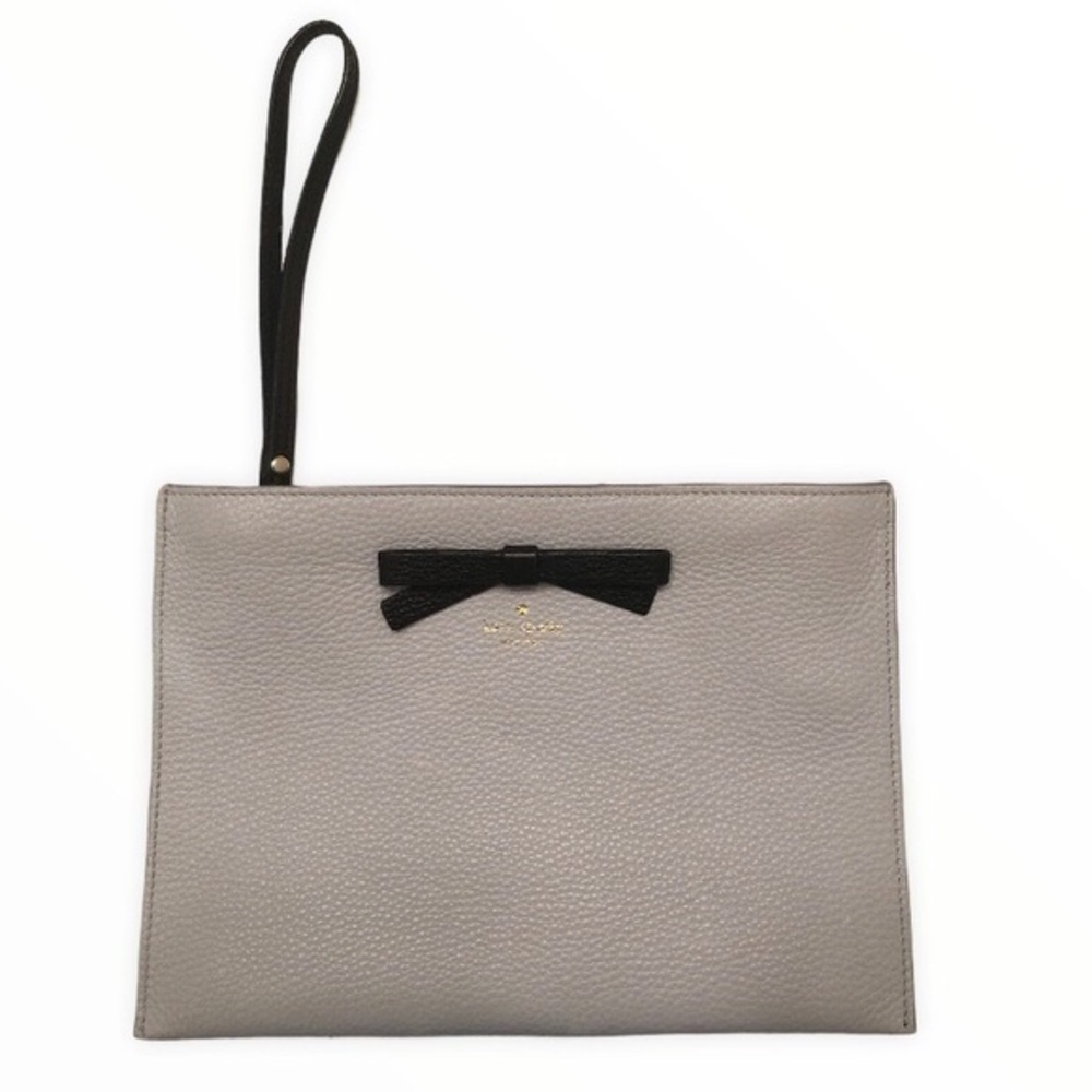 Kate spade blue leather bow large wristlet clutch